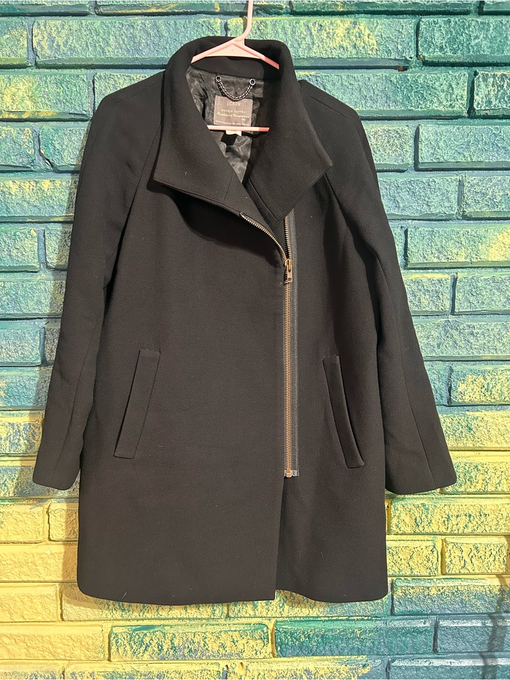 Black wool blend Women's Asymmetrical Zip J Crew double cloth 12